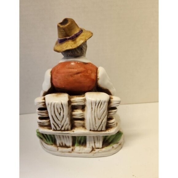 Figurine Ceramic Old Man Playing Accordion On Bench Dog Vintage - Picture 4 of 7